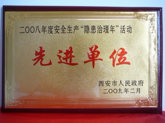 2009年2月，被西安市人民政府評為2008年度安全生產(chǎn)“隱患治理年”活動先進單位
